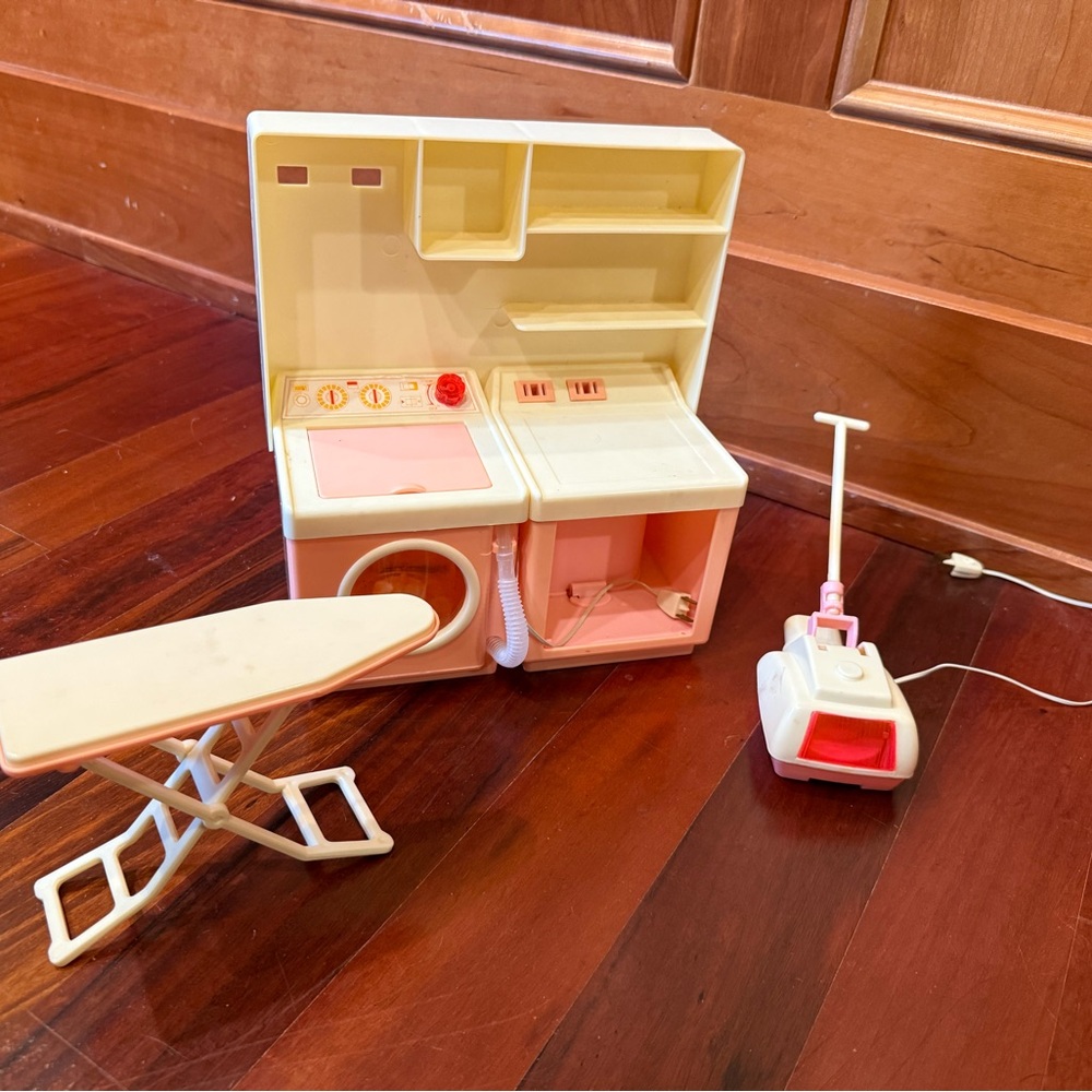 Vintage Barbie Size Toy Laundry Set with Pink and White Colors